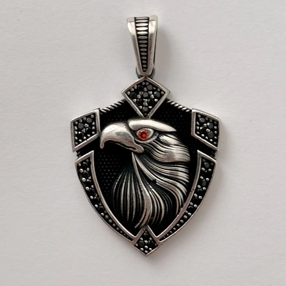 925 Silver eagle unisex pendant red/black cz